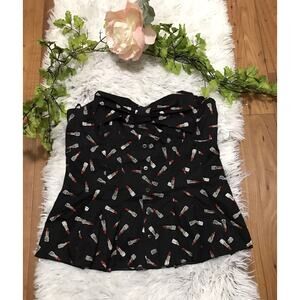 BEBE Sexy Black Lipstick Bow Sleeveless Cocktail Top Blouse M Retail $54